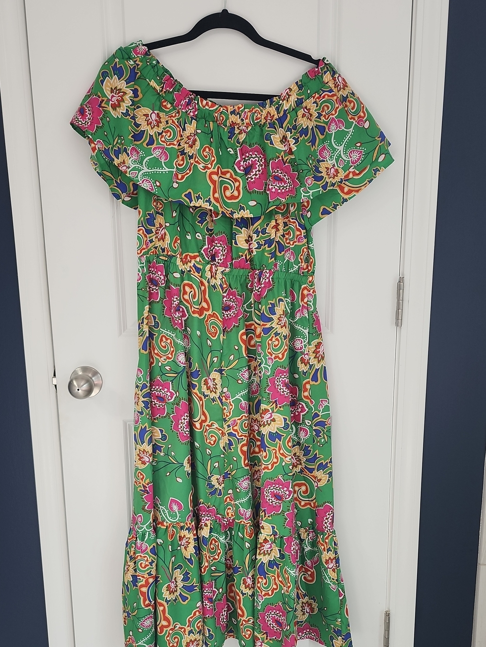 Green Floral Off-Shoulder Maxi Dress